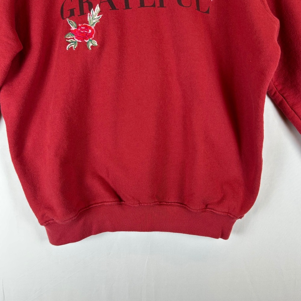 Spiritual Gangster Grateful Floral Embroidered Sweatshirt Red Raglan Small - Picture 7 of 9